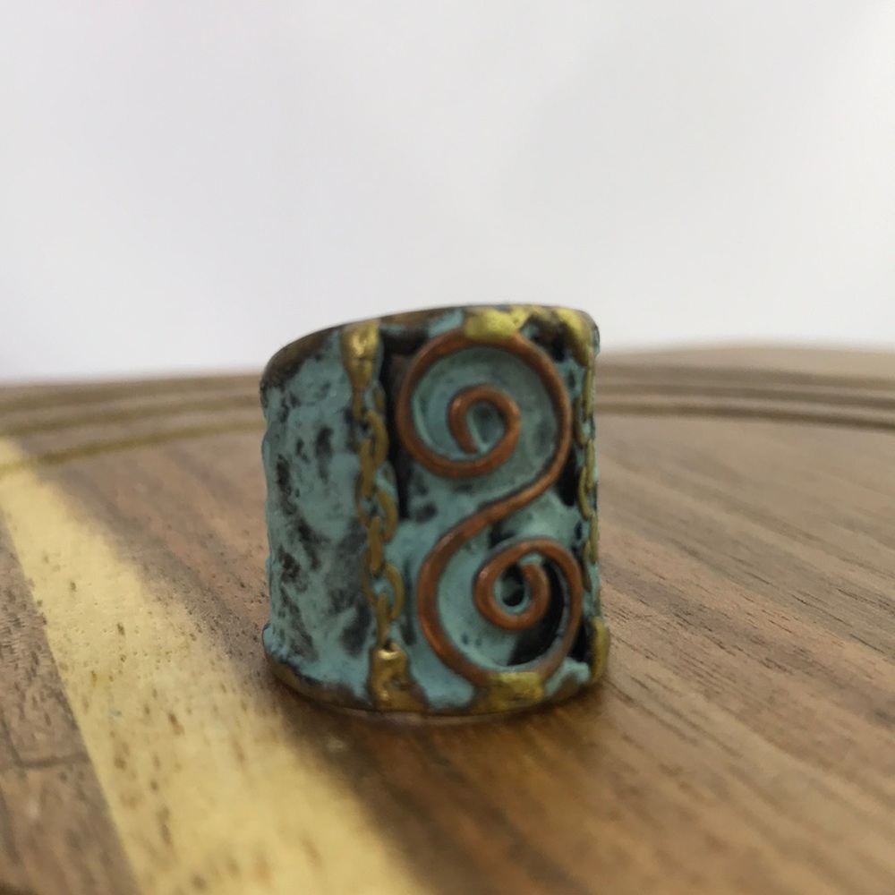 Beautiful Patina Brass Finish Cuff Ring Adjustable